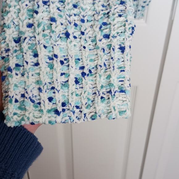 Pink Rose Ivory/ Teal Blue Chunky Knit Sweater Sz XL- NWT - Picture 6 of 15